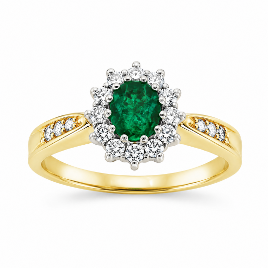 Pre Owned 18ct Emerald and Diamond Cluster Ring ZB877